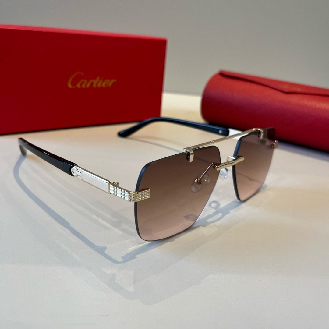 Cartier Lightweight Metal Rimless Brown Lens Sunglasses for Men & Wom - 415927