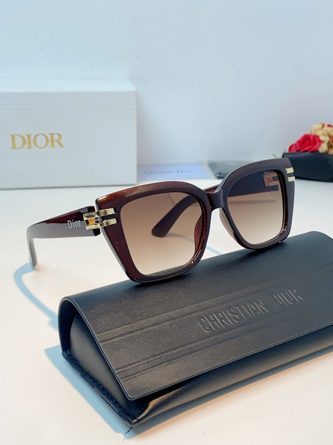 Dior Metal Square Red Lens Sunglasses for Men & Women - detail image 10