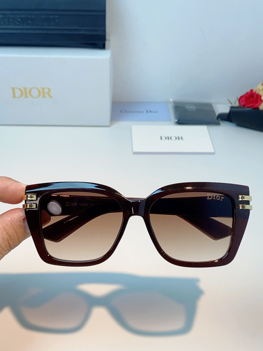 Dior Metal Square Red Lens Sunglasses for Men & Women - detail image 4