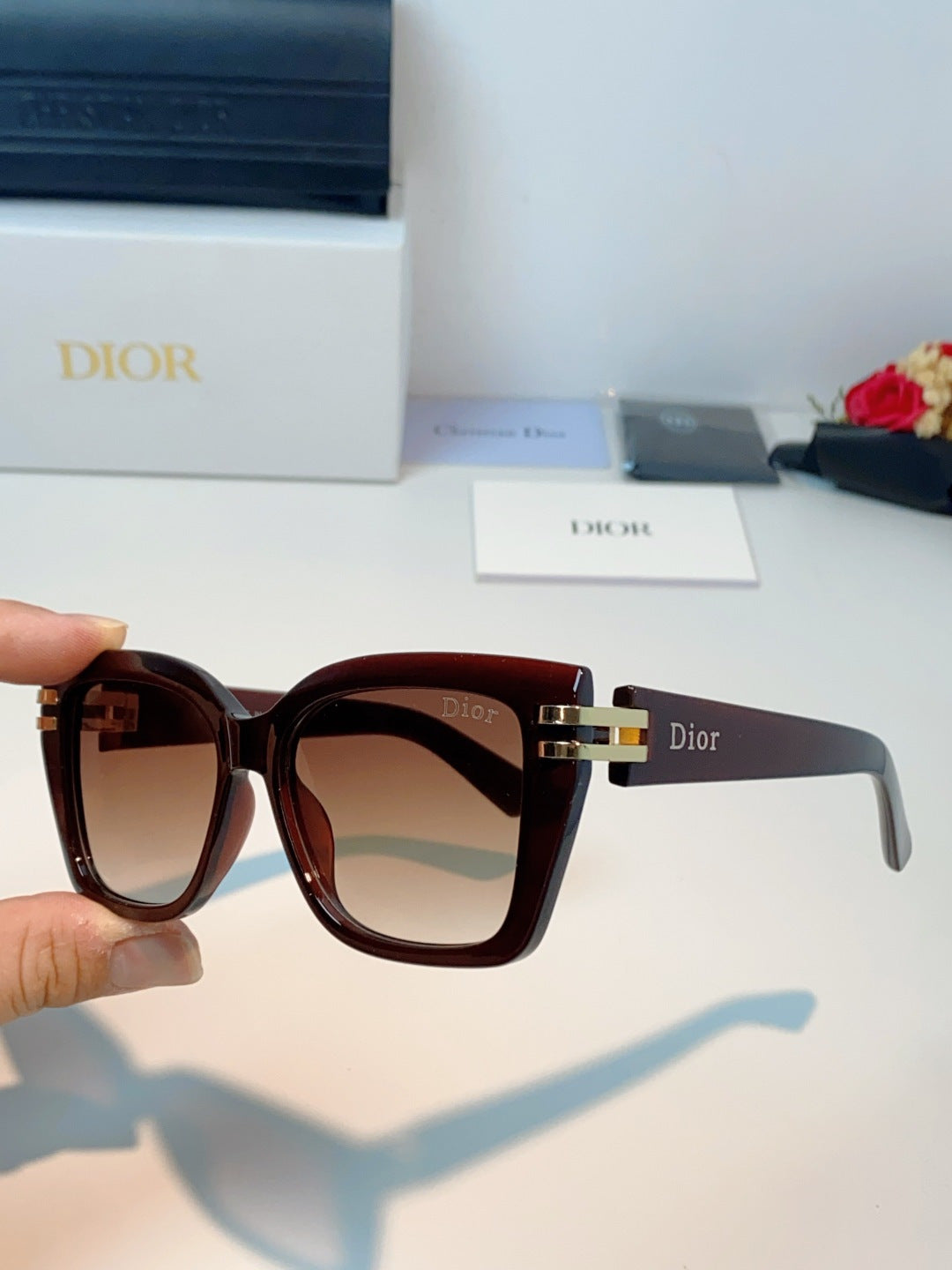 Dior Metal Square Red Lens Sunglasses for Men & Women - detail image 6
