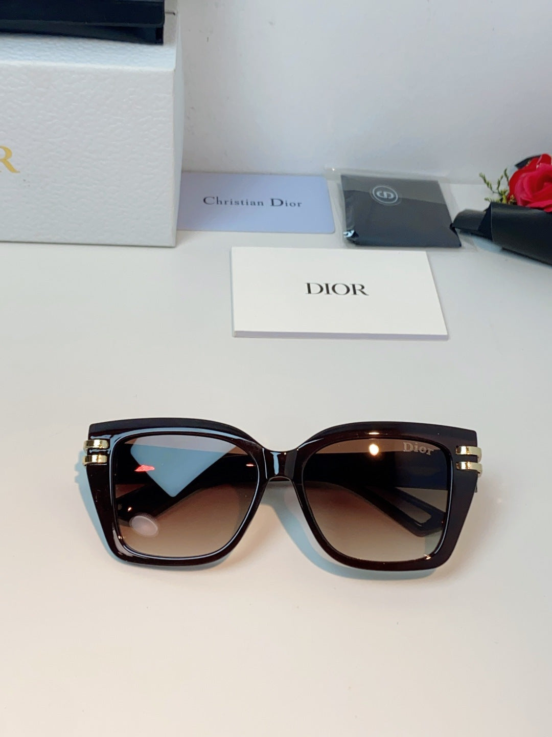 Dior Metal Square Red Lens Sunglasses for Men & Women - detail image 9
