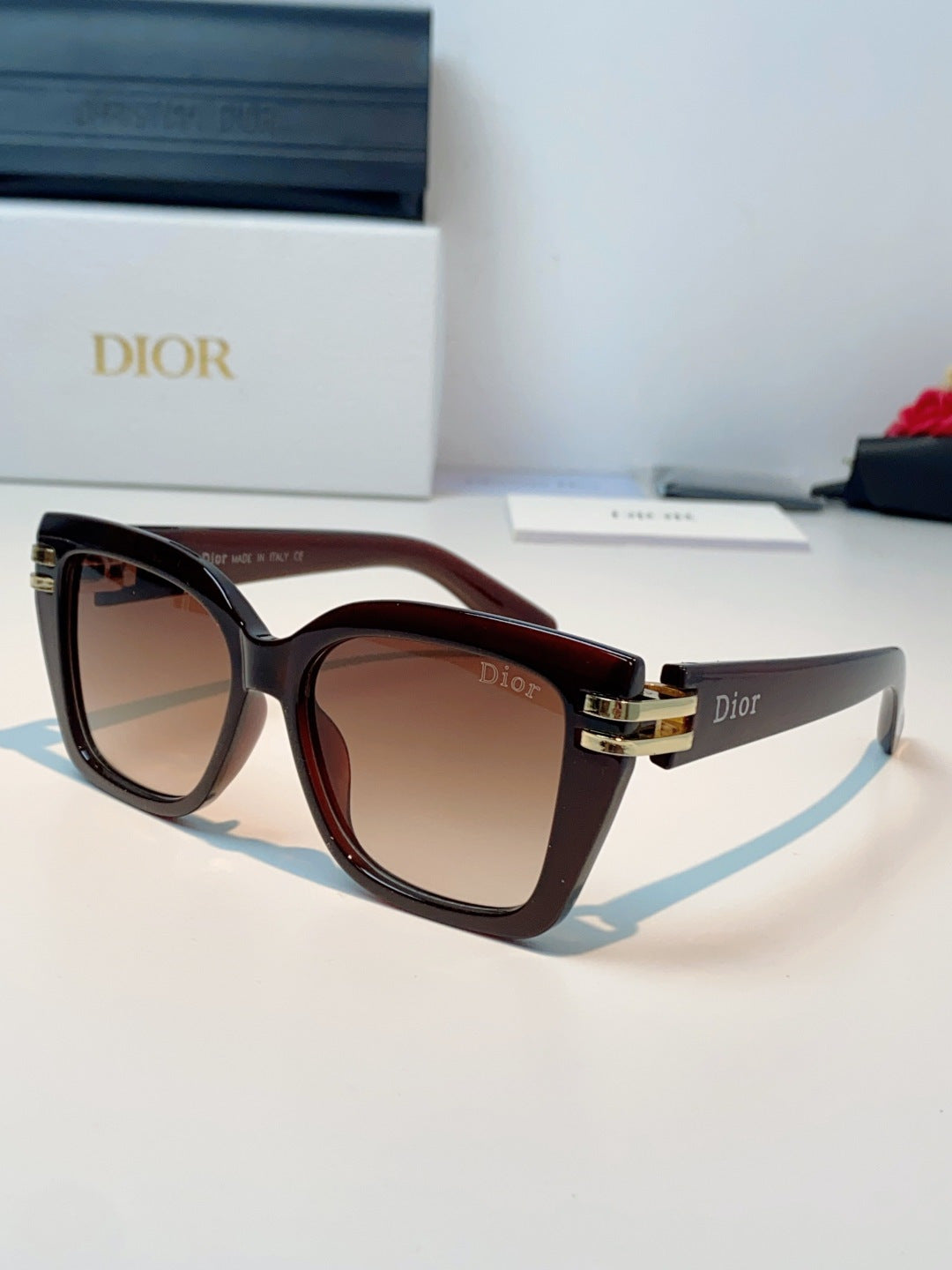 Dior Metal Square Red Lens Sunglasses for Men & Women