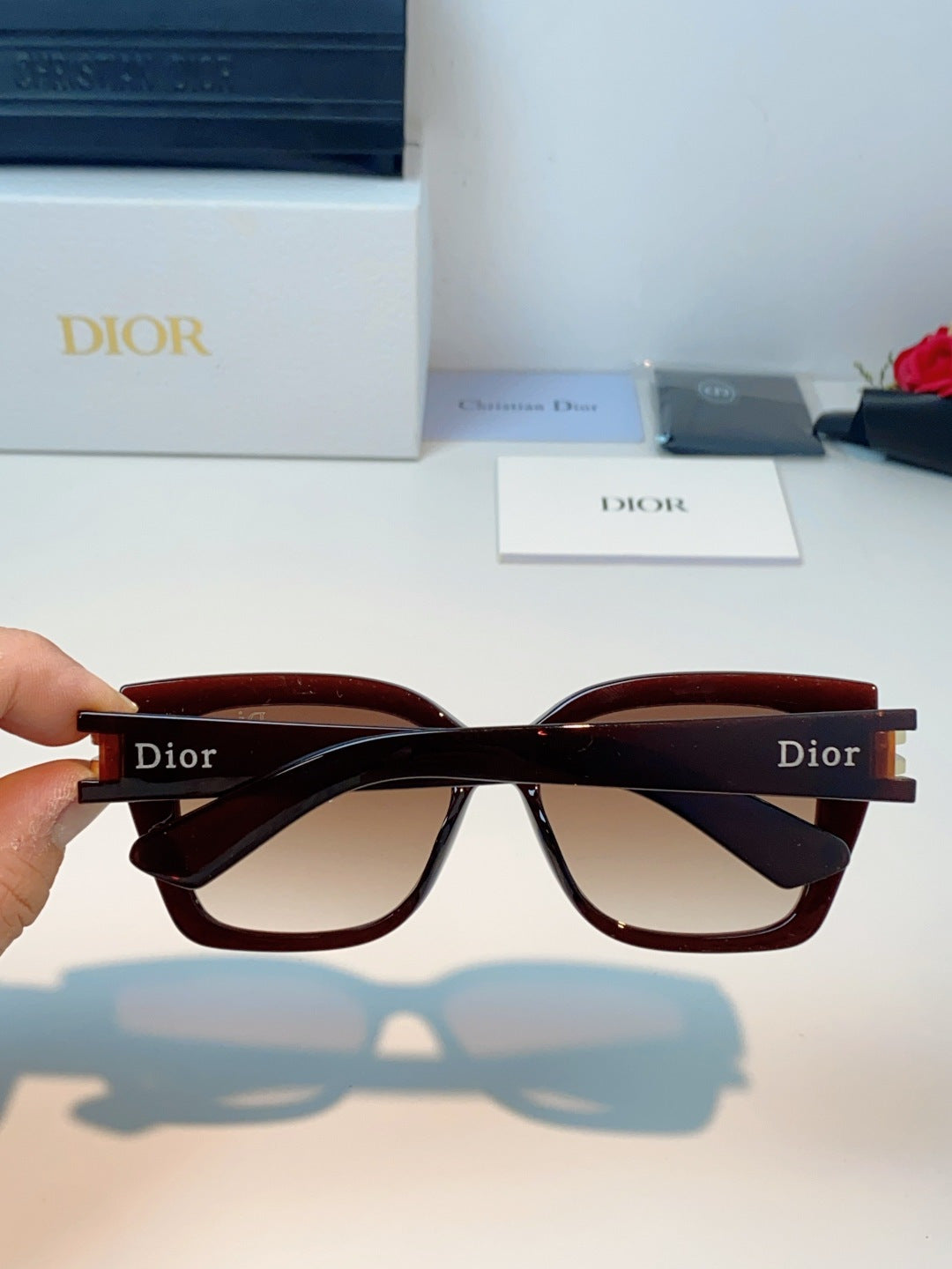 Dior Metal Square Red Lens Sunglasses for Men & Women - detail image 5