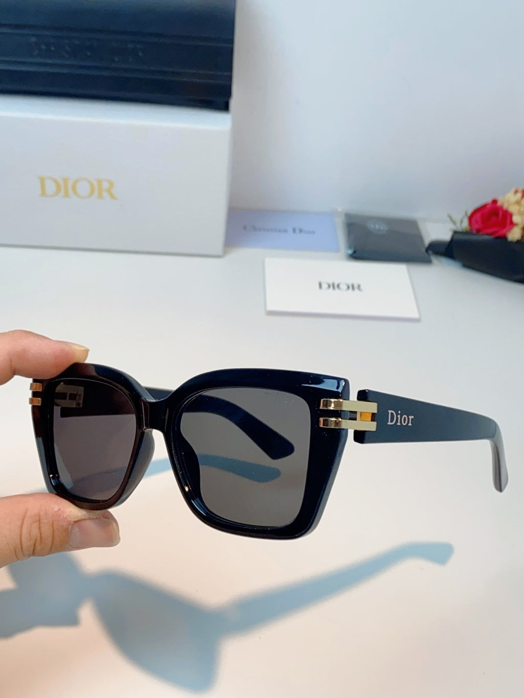 Dior Metal Square Black Lens Sunglasses for Men & Women - detail image 6