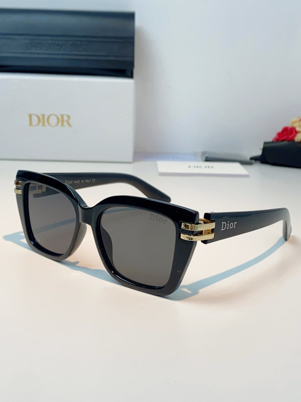 Dior Metal Square Black Lens Sunglasses for Men & Women