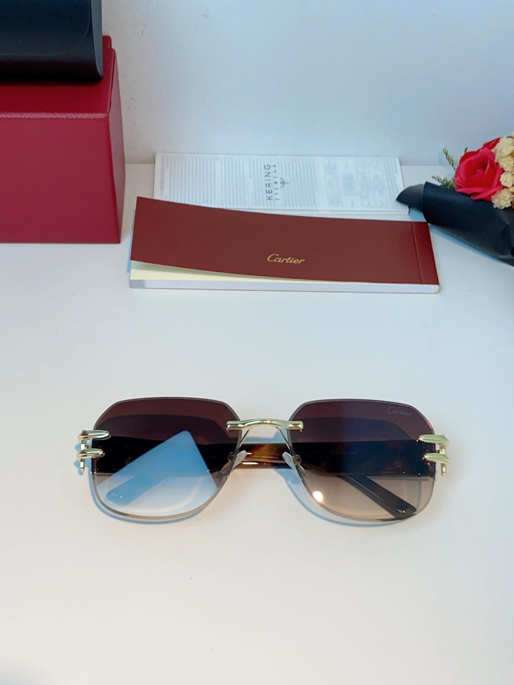 Cartier Polarized Metal Rimless Brown Lens Sunglasses for Men & Women - detail image 9