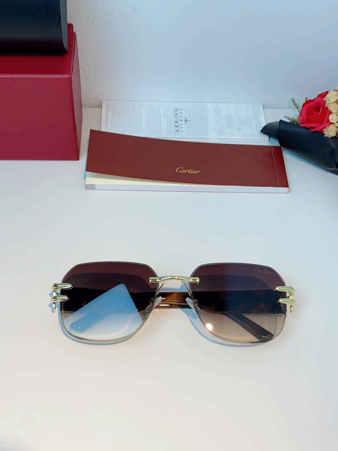 Cartier Polarized Metal Rimless Brown Lens Sunglasses for Men & Women - detail image 9