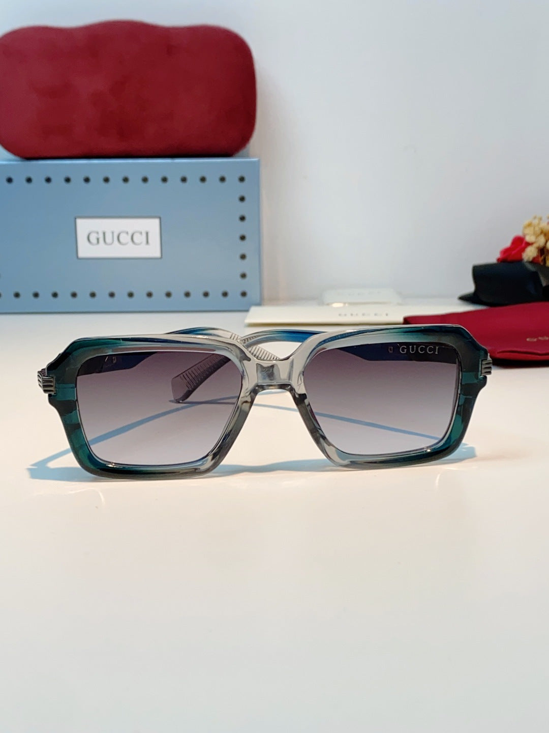 Gucci Metal Square Gray Lens Sunglasses for Men & Women - detail image 2