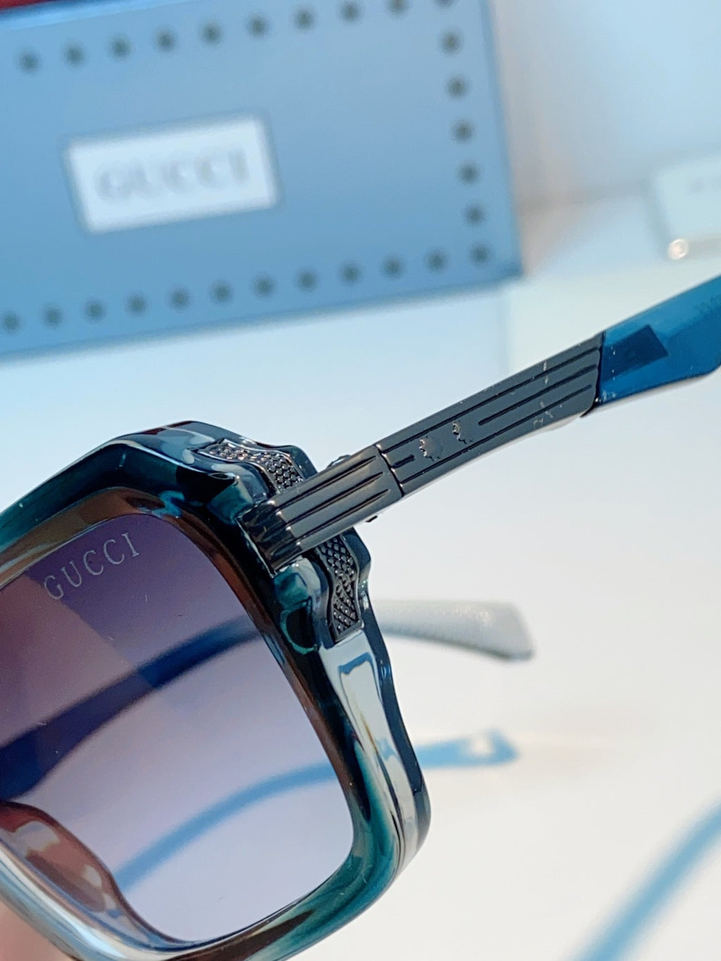 Gucci Metal Square Gray Lens Sunglasses for Men & Women - detail image 8