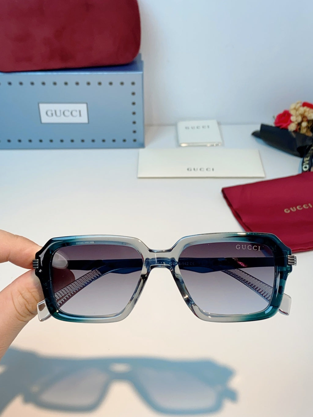 Gucci Metal Square Gray Lens Sunglasses for Men & Women - detail image 4