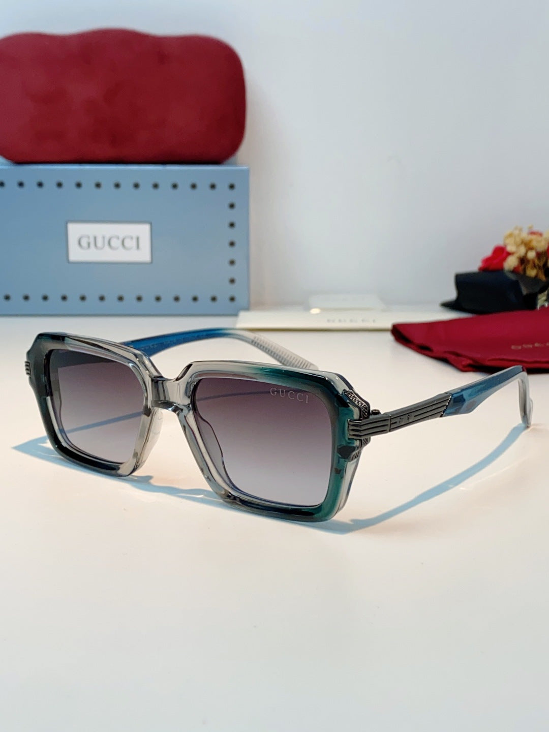 Gucci Metal Square Gray Lens Sunglasses for Men & Women