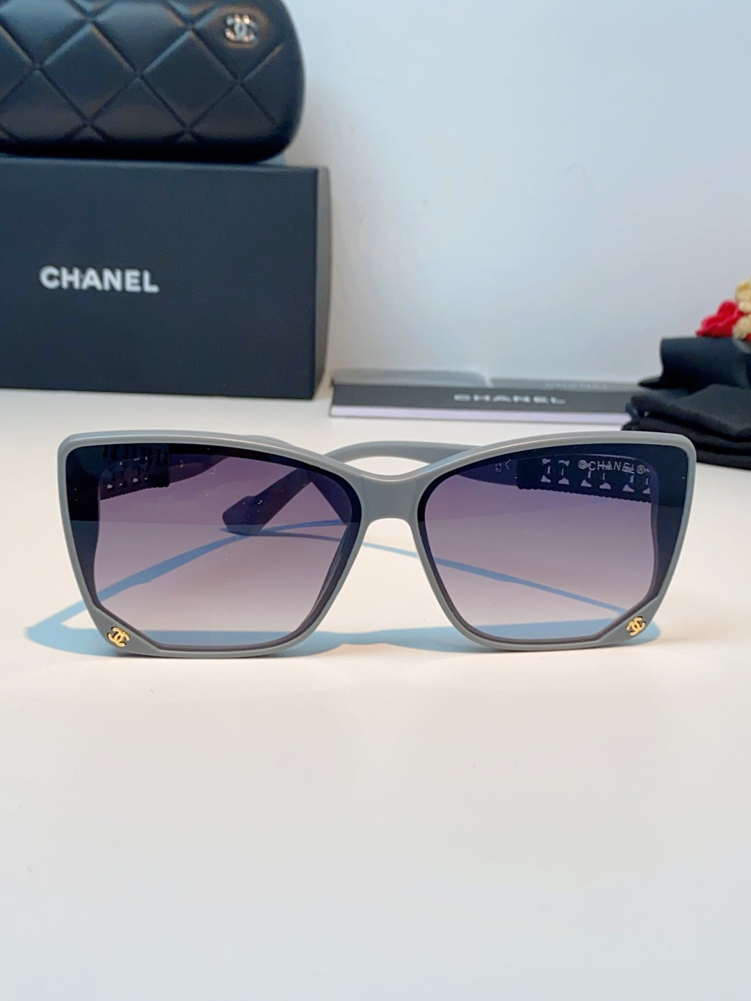 Chanel Cat-Eye Gray Lens Sunglasses for Women - 465189 - detail image 2