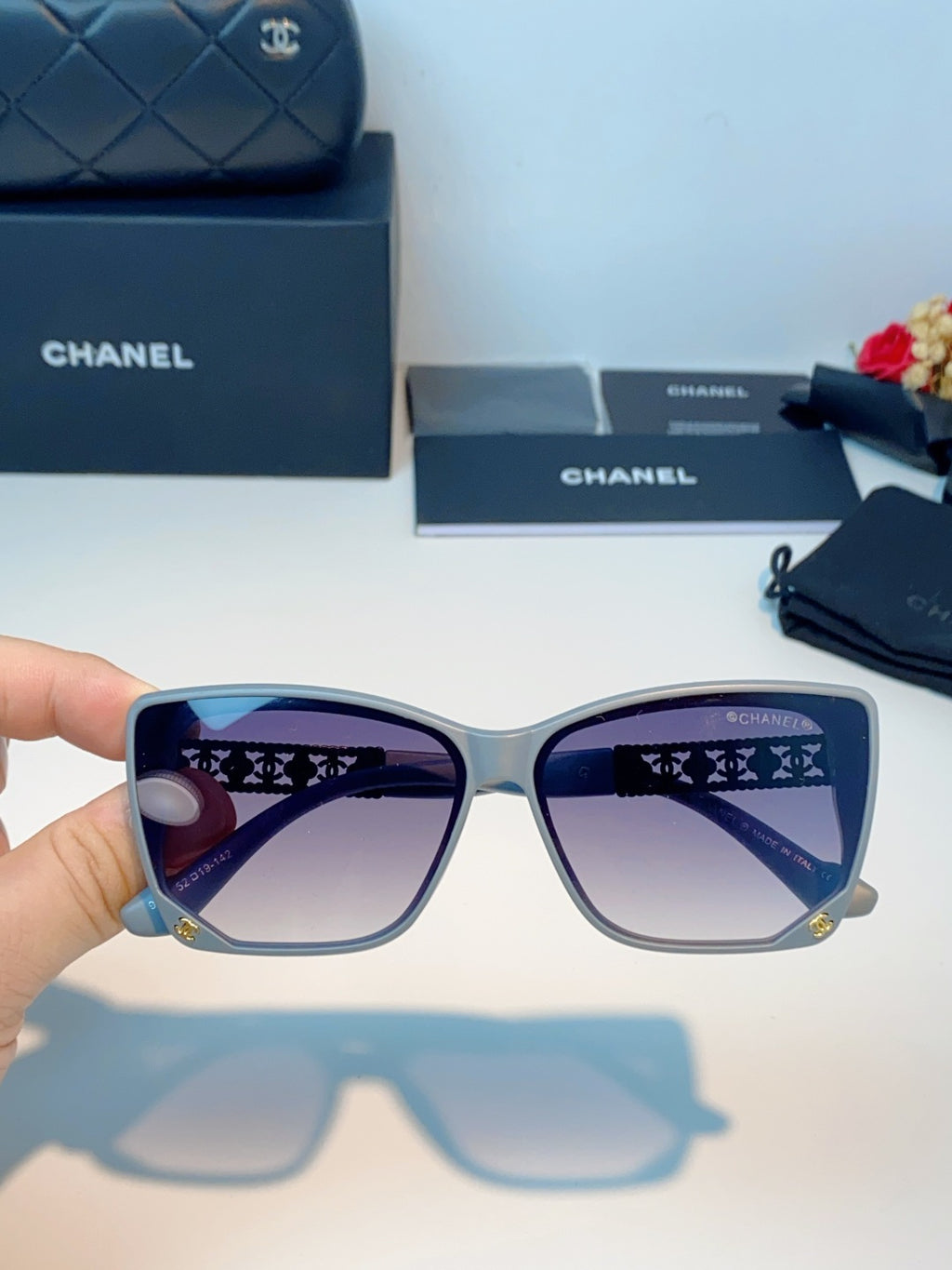 Chanel Cat-Eye Gray Lens Sunglasses for Women - 465189 - detail image 4