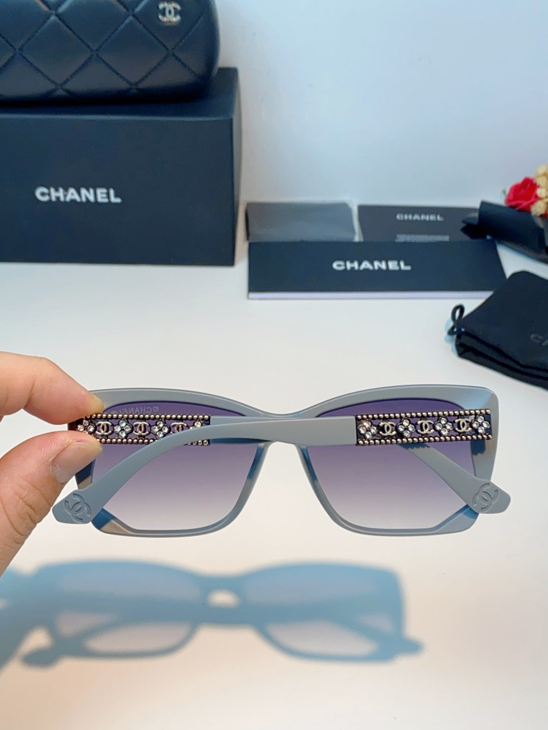 Chanel Cat-Eye Gray Lens Sunglasses for Women - 465189 - detail image 5