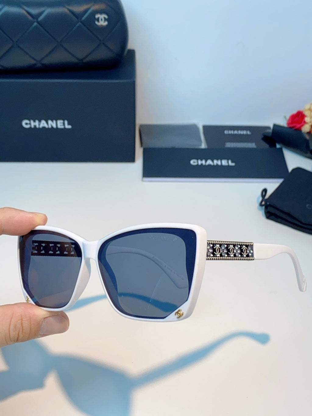 Chanel Cat-Eye Blue Lens Sunglasses for Women - 465191 - detail image 6