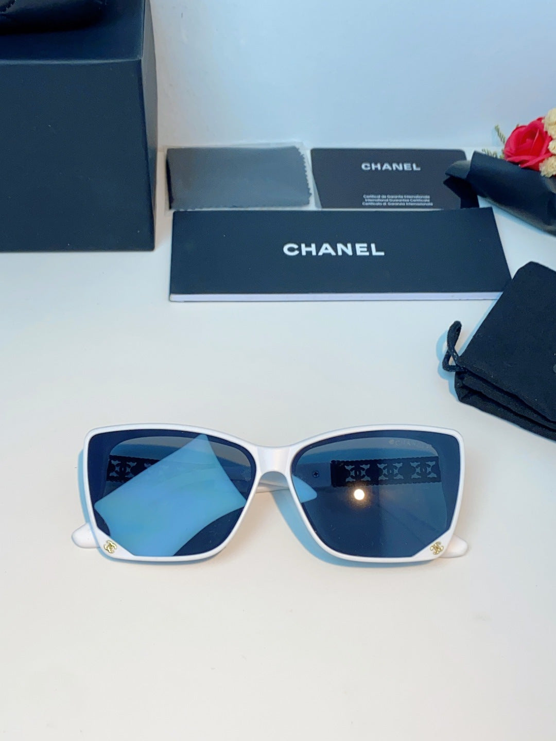 Chanel Cat-Eye Blue Lens Sunglasses for Women - 465191 - detail image 9