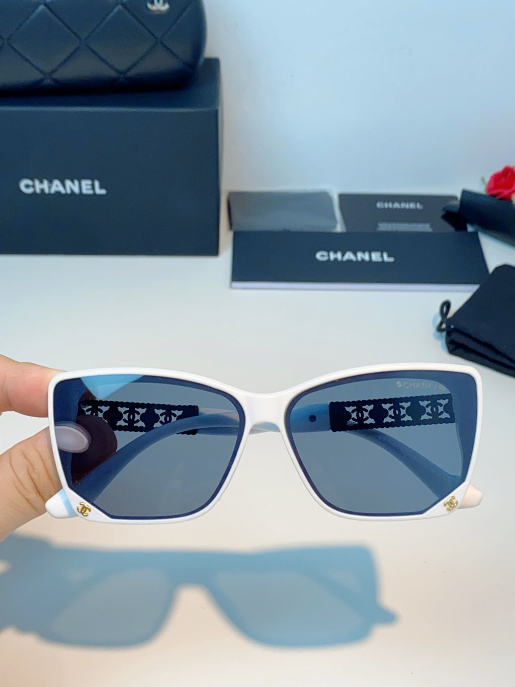 Chanel Cat-Eye Blue Lens Sunglasses for Women - 465191 - detail image 4