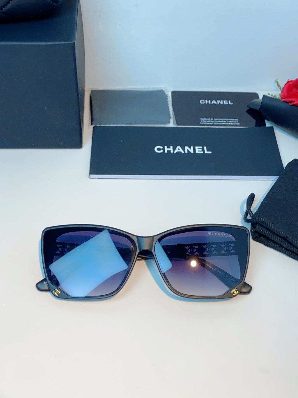 Chanel Cat-Eye Blue Lens Sunglasses for Women - detail image 9