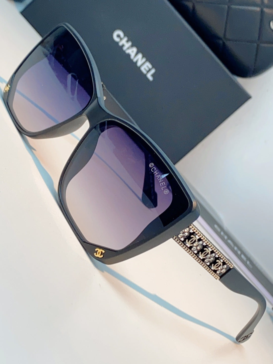 Chanel Cat-Eye Blue Lens Sunglasses for Women - detail image 7