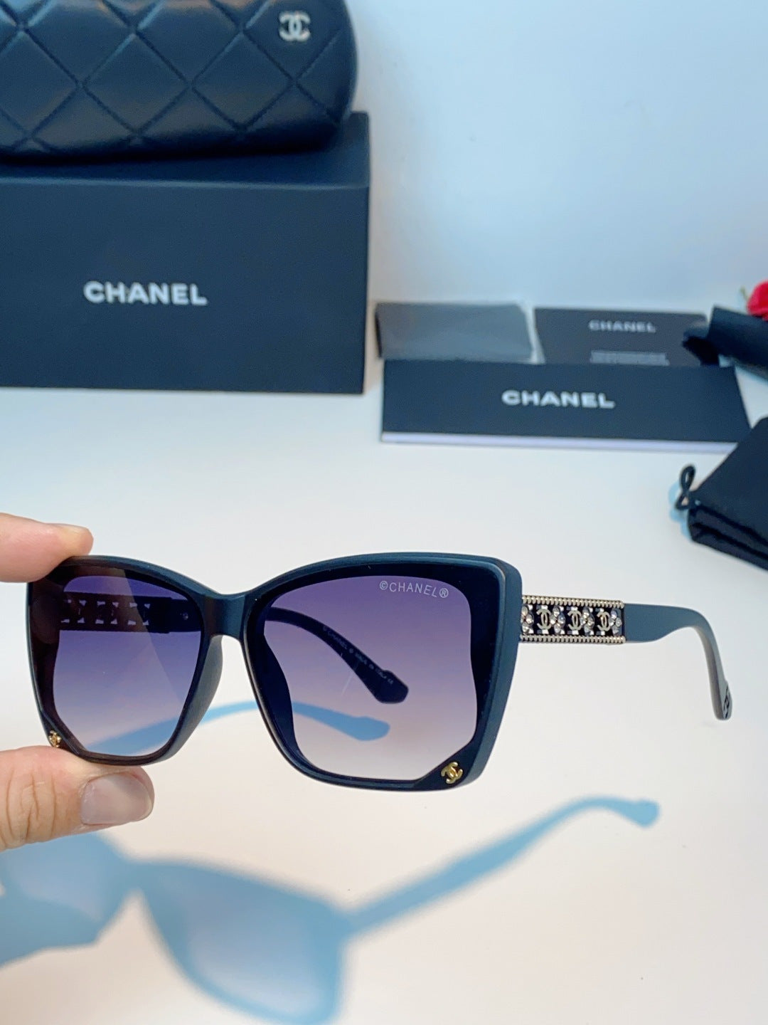 Chanel Cat-Eye Blue Lens Sunglasses for Women - detail image 6