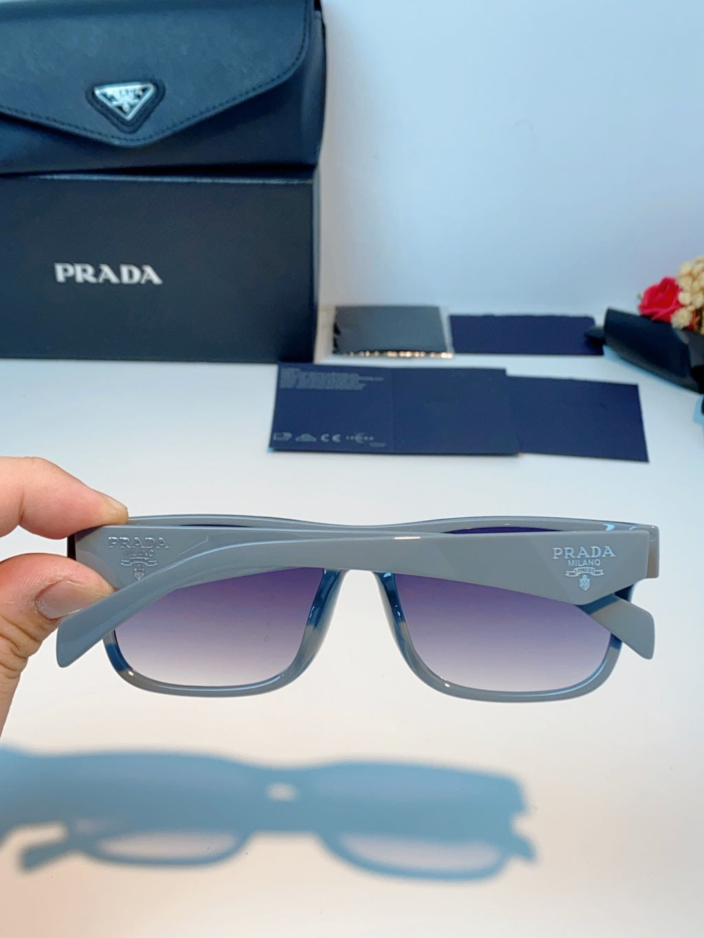 Prada Polarized Square Blue Lens Sunglasses for Men & Women - 487170 - detail image 5
