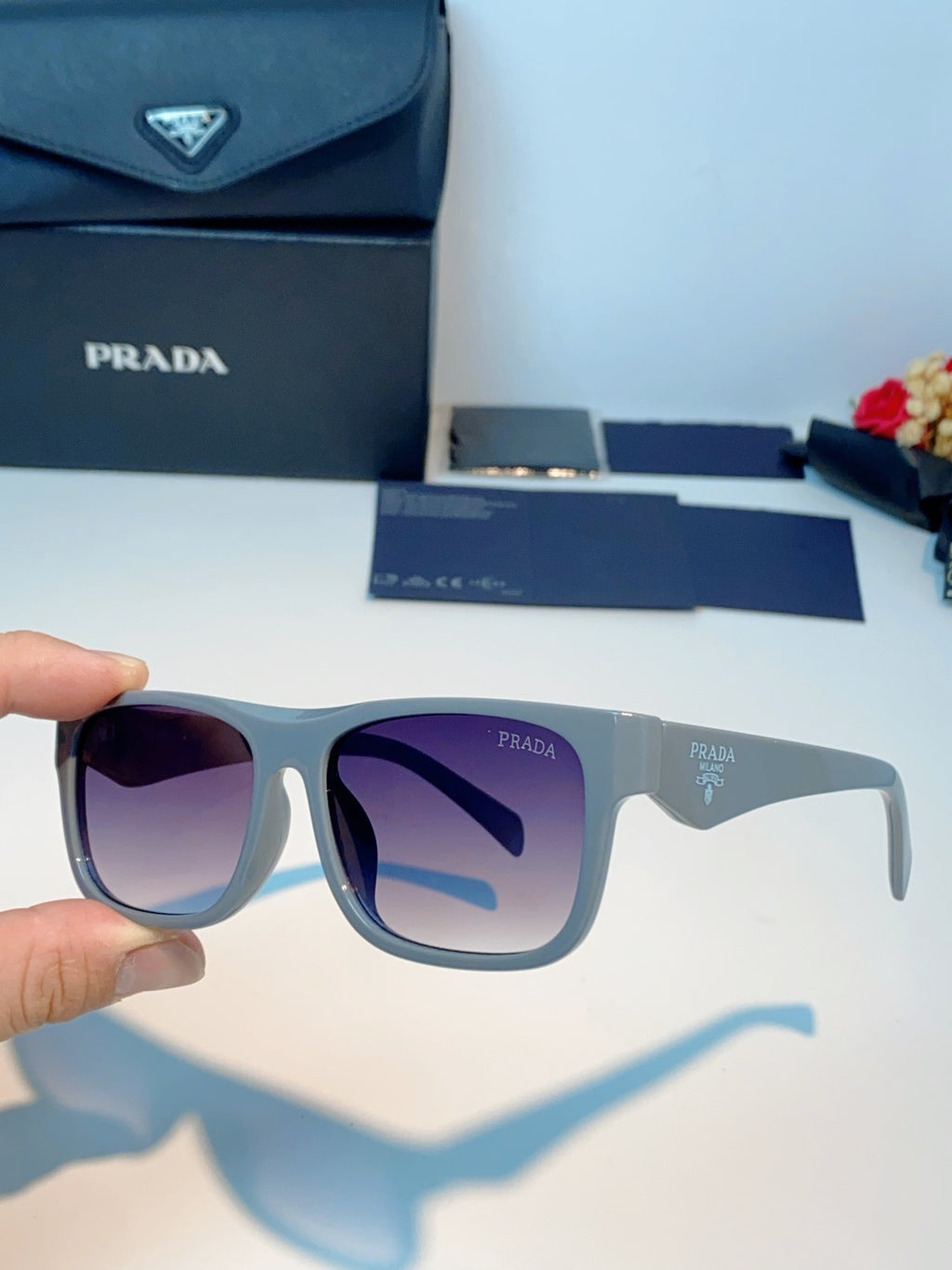 Prada Polarized Square Blue Lens Sunglasses for Men & Women - 487170 - detail image 6