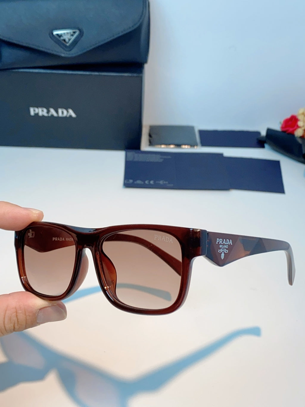Prada Polarized Square Red Lens Sunglasses for Men & Women - detail image 6