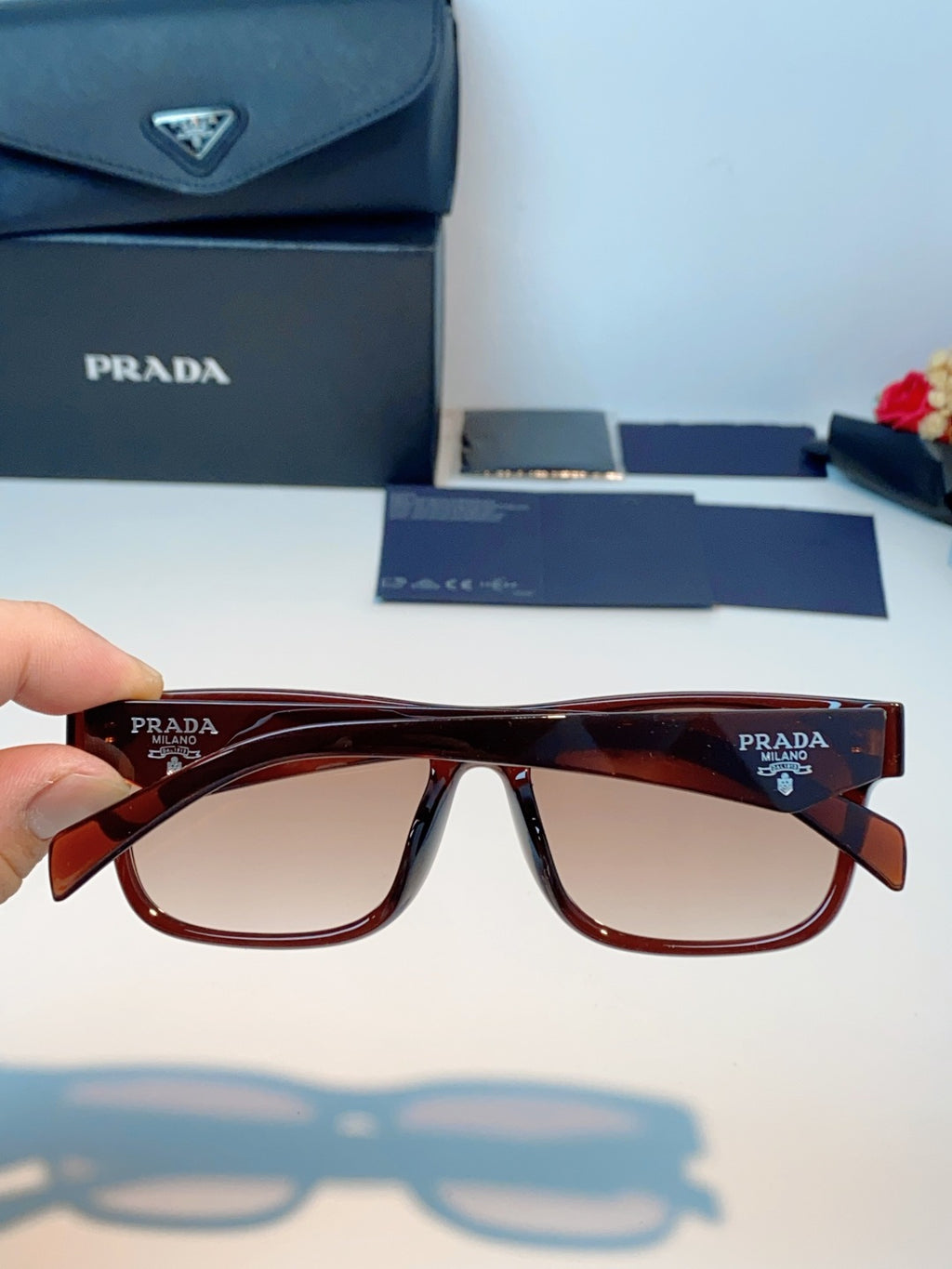 Prada Polarized Square Red Lens Sunglasses for Men & Women - detail image 5