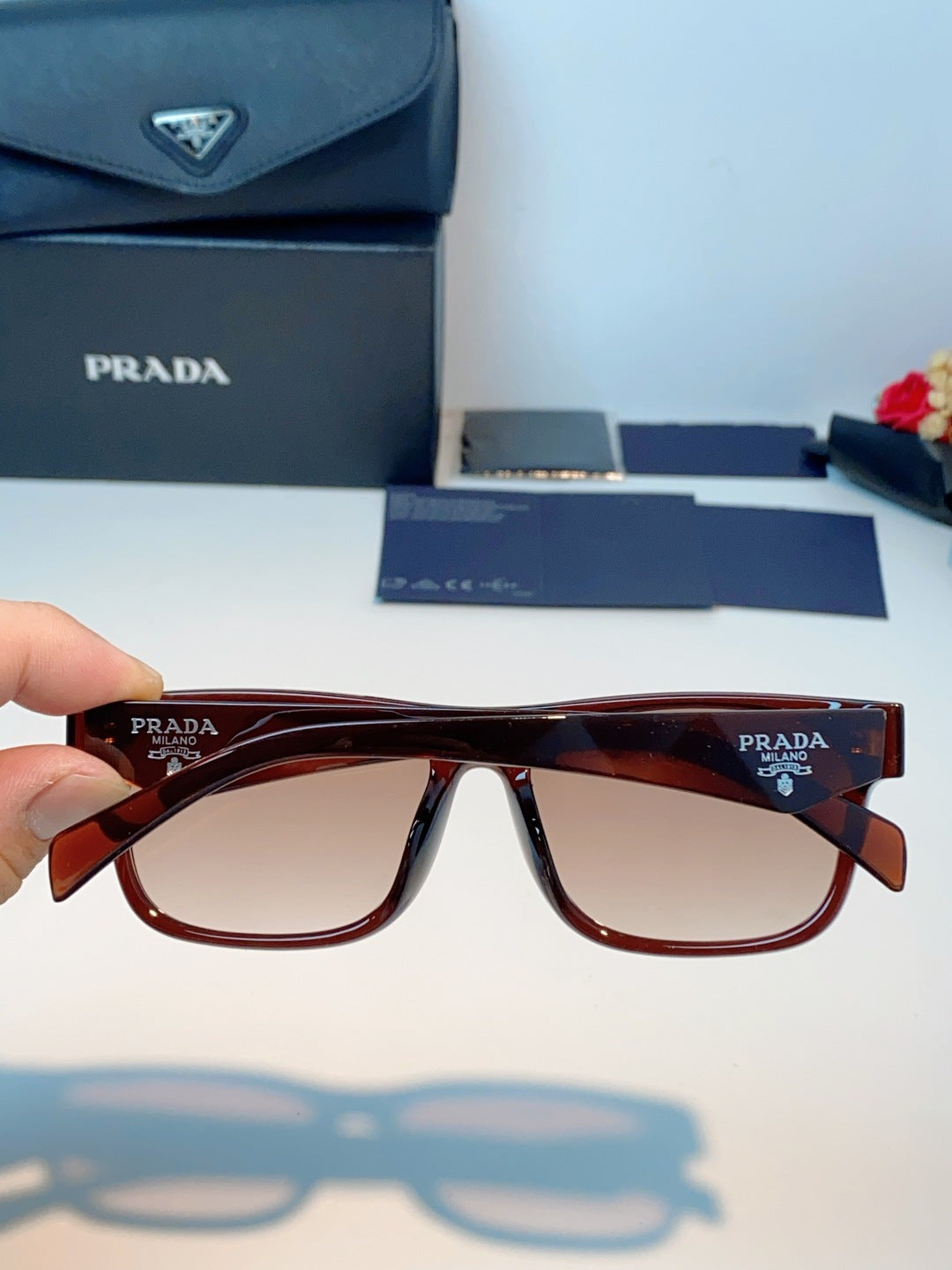 Prada Polarized Square Red Lens Sunglasses for Men & Women - detail image 5
