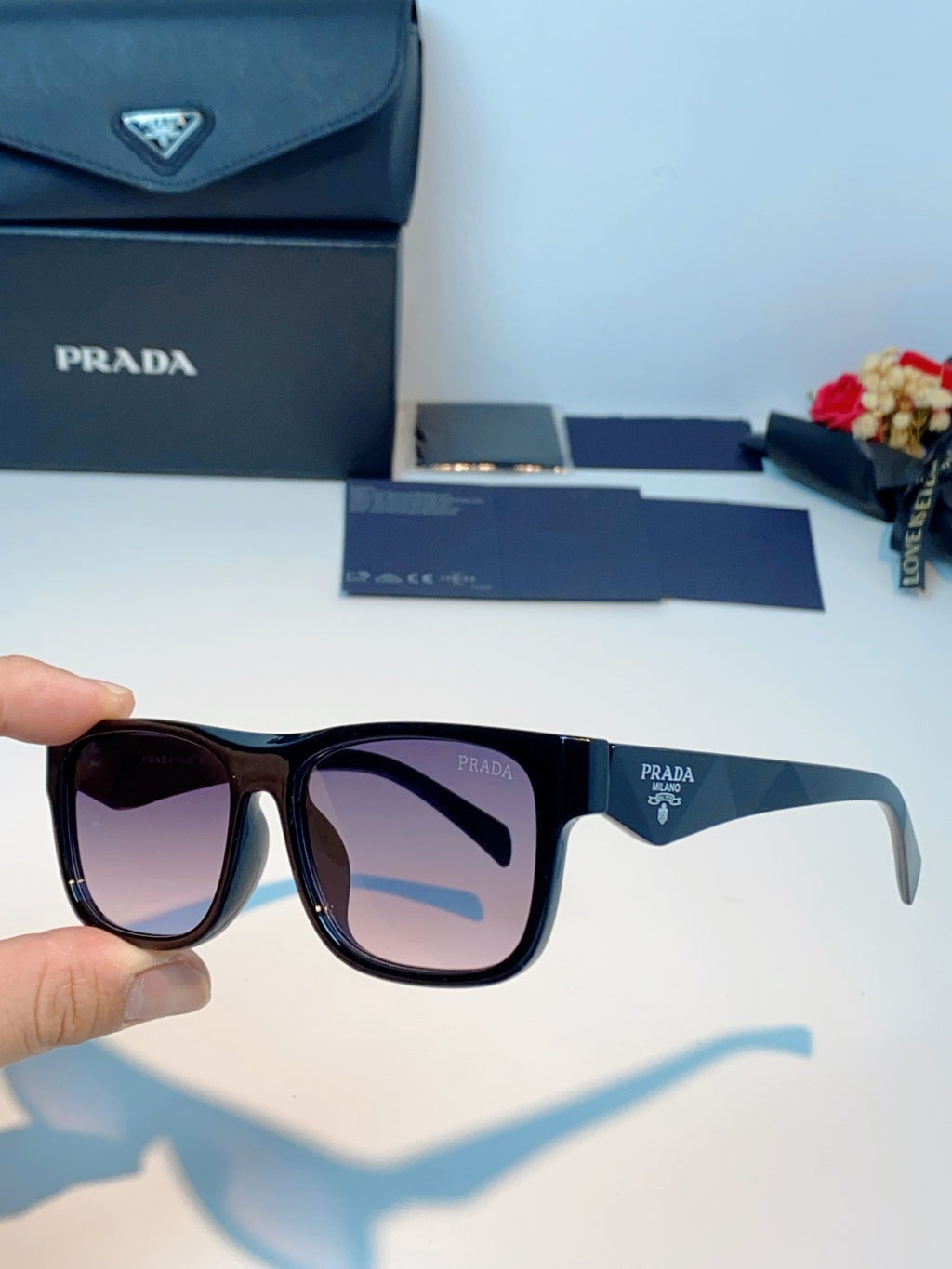 Prada Polarized Square Gray Lens Sunglasses for Men & Women - detail image 6