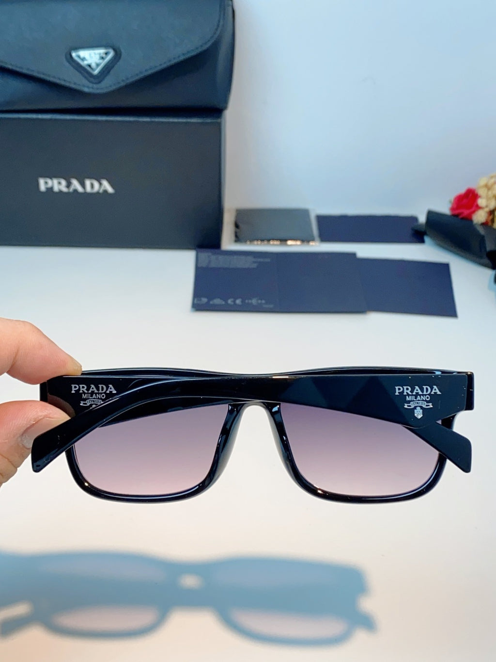 Prada Polarized Square Gray Lens Sunglasses for Men & Women - detail image 5