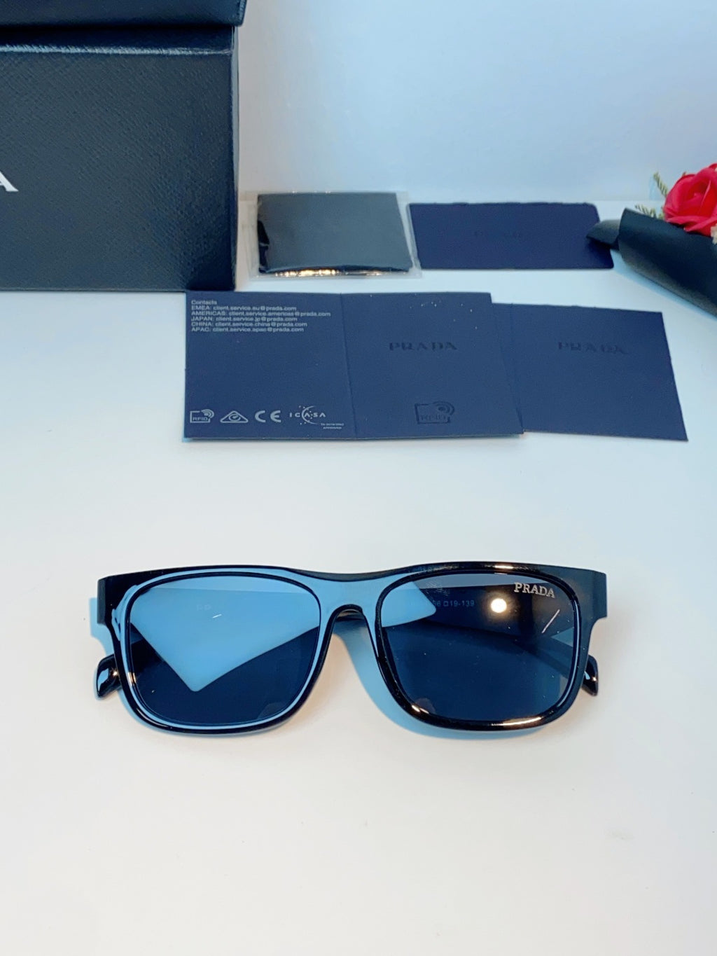 Prada Polarized Square Blue Lens Sunglasses for Men & Women - detail image 9