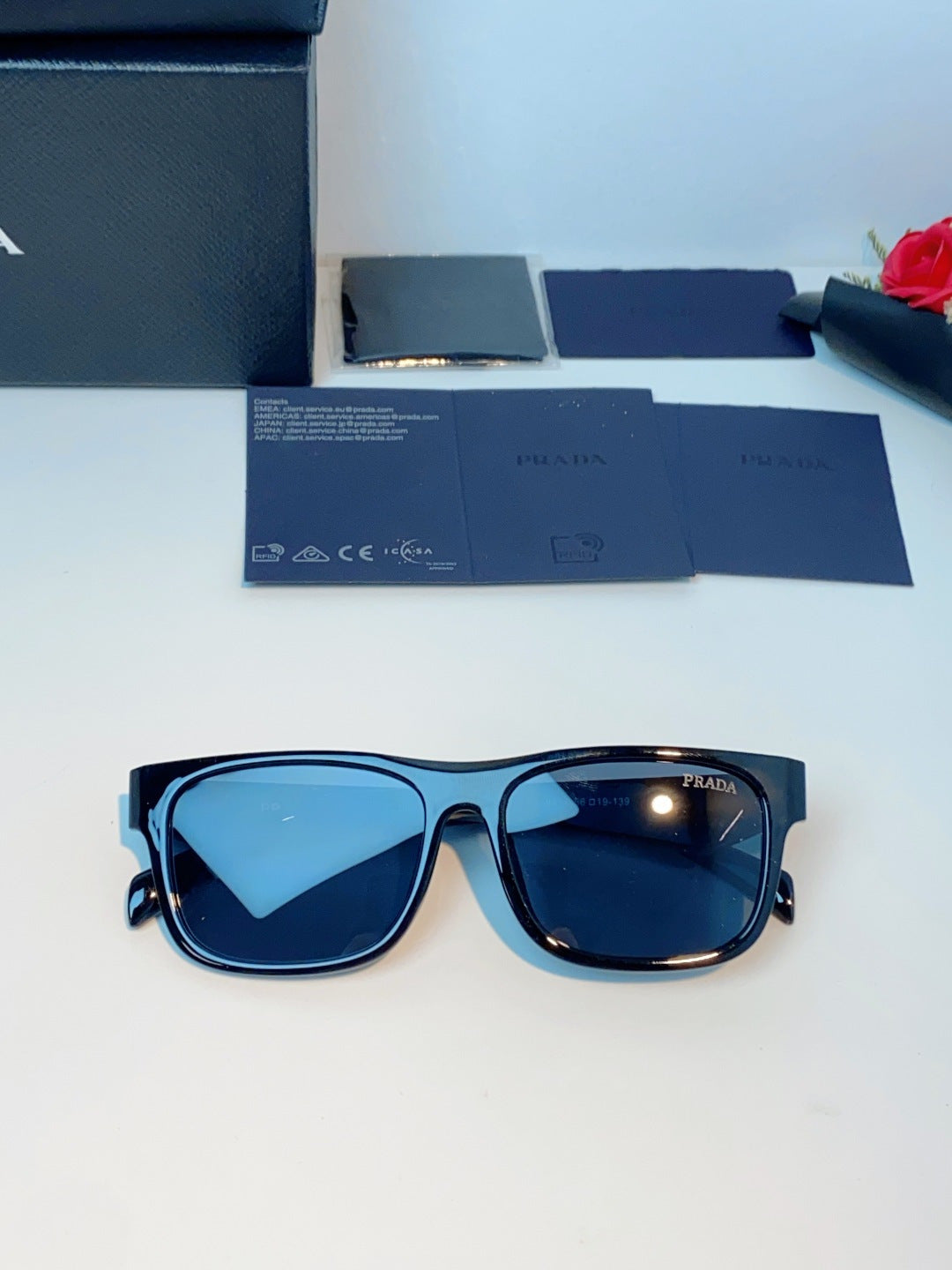 Prada Polarized Square Blue Lens Sunglasses for Men & Women - detail image 9