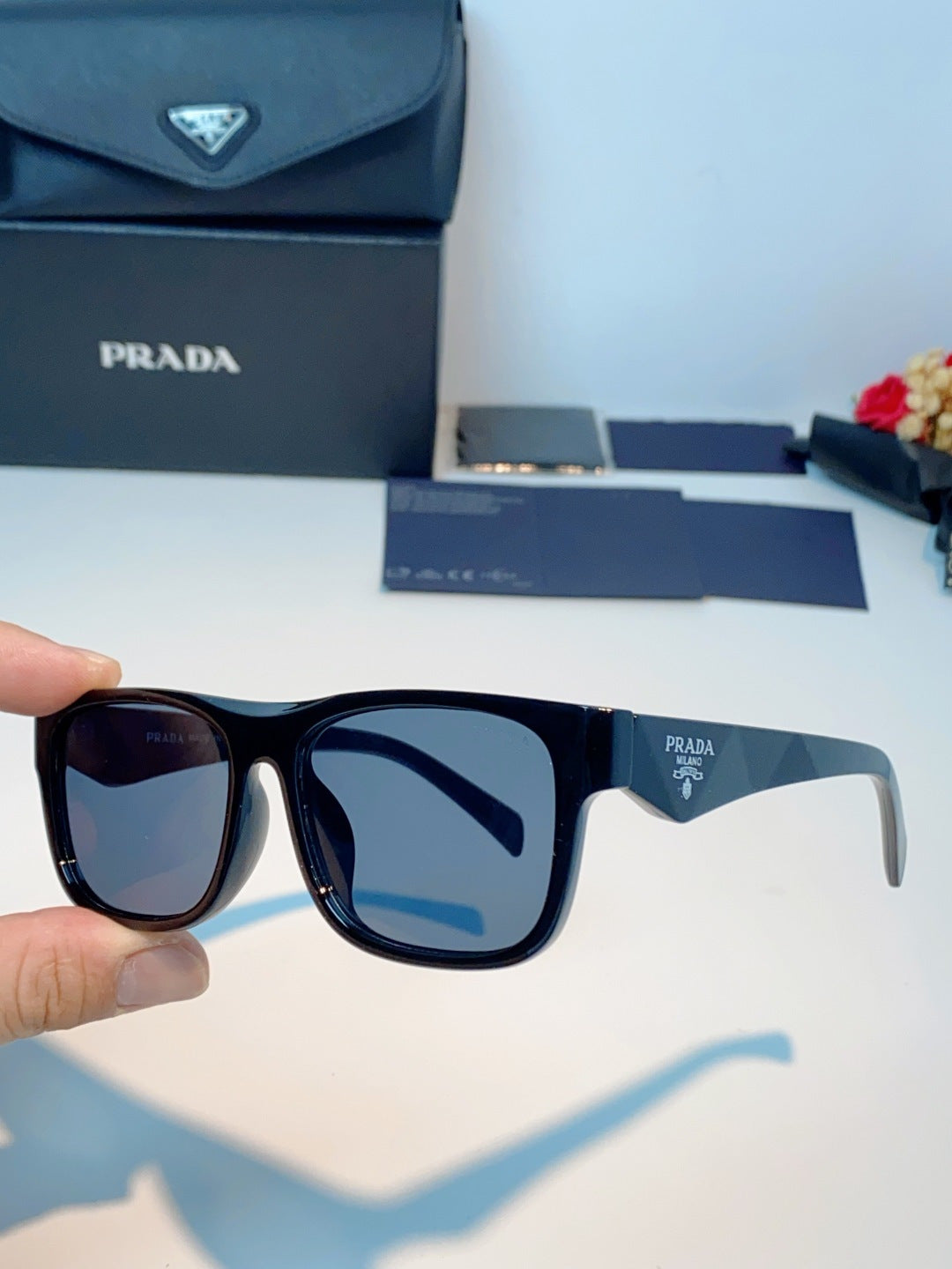 Prada Polarized Square Blue Lens Sunglasses for Men & Women - detail image 6