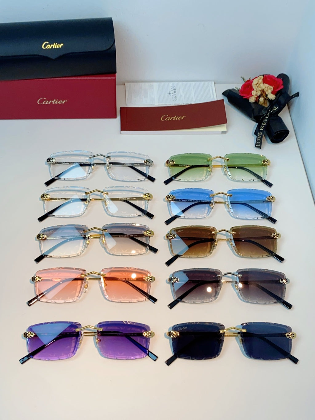 Cartier Lightweight Rimless Pink Lens Sunglasses for Men & Women - detail image 12