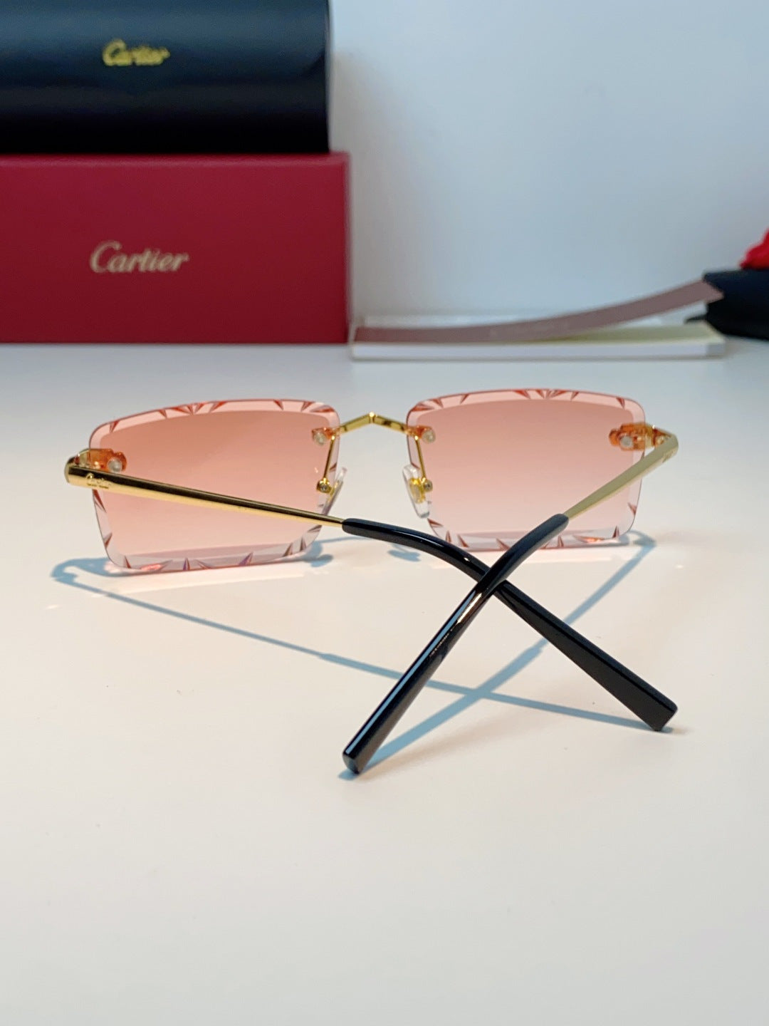 Cartier Lightweight Rimless Pink Lens Sunglasses for Men & Women - detail image 3
