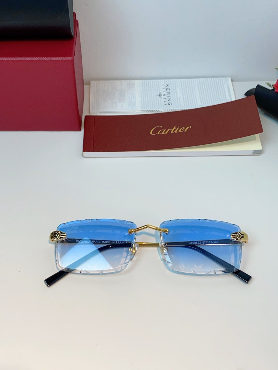 Cartier Lightweight Rimless Blue Lens Sunglasses for Men & Women - 487363 - detail image 9