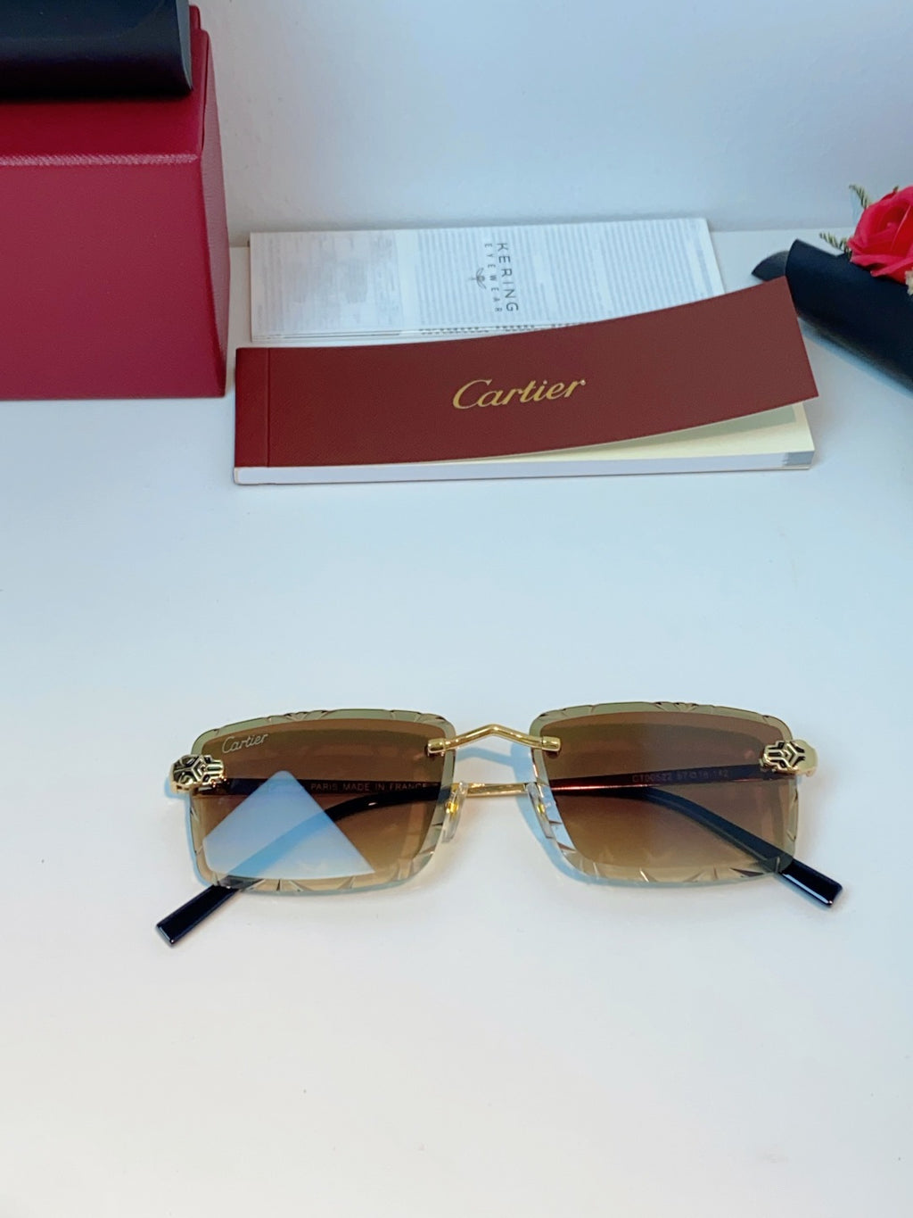 Cartier Lightweight Rimless Orange Lens Sunglasses for Men & Women - 487364 - detail image 9