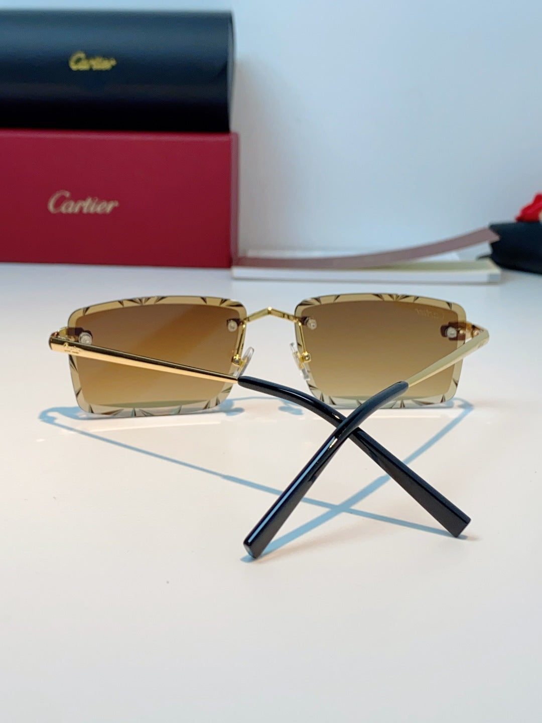 Cartier Lightweight Rimless Orange Lens Sunglasses for Men & Women - 487364 - detail image 3
