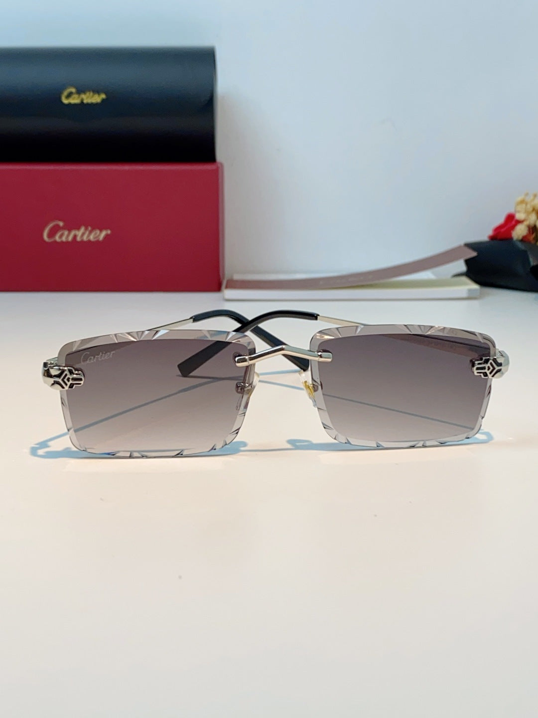 Cartier Lightweight Rimless Gray Lens Sunglasses for Men & Women - 487365 - detail image 2