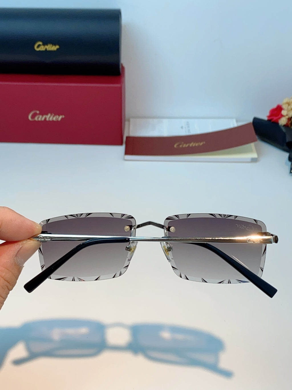 Cartier Lightweight Rimless Gray Lens Sunglasses for Men & Women - 487365 - detail image 5