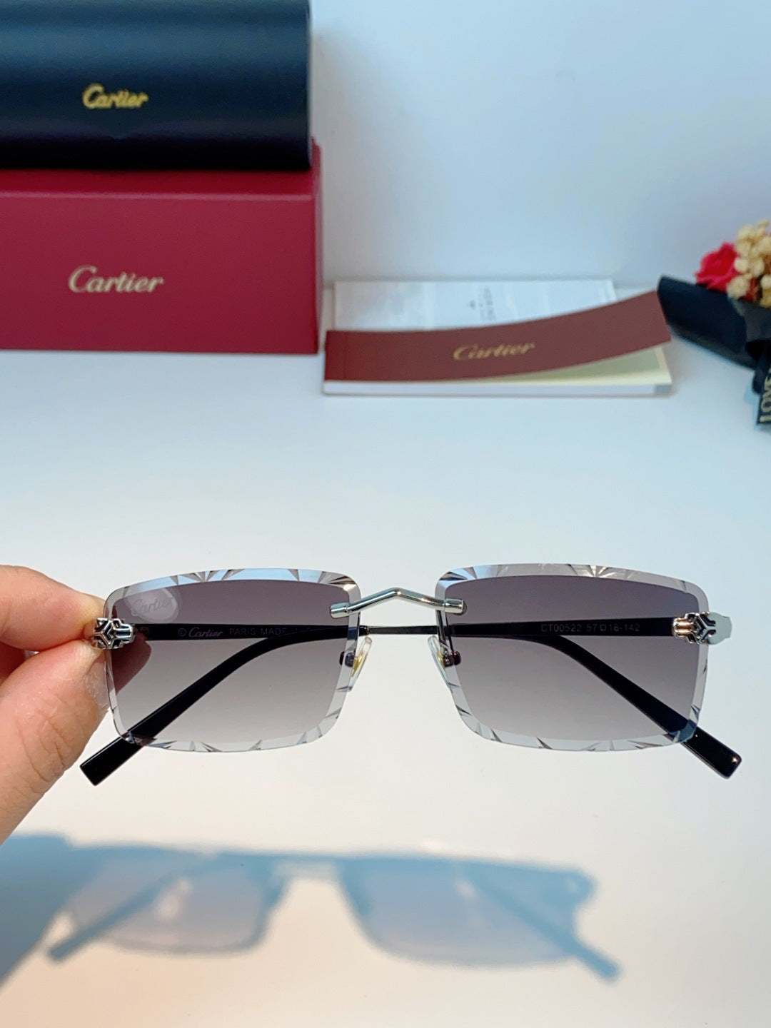 Cartier Lightweight Rimless Gray Lens Sunglasses for Men & Women - 487365 - detail image 4