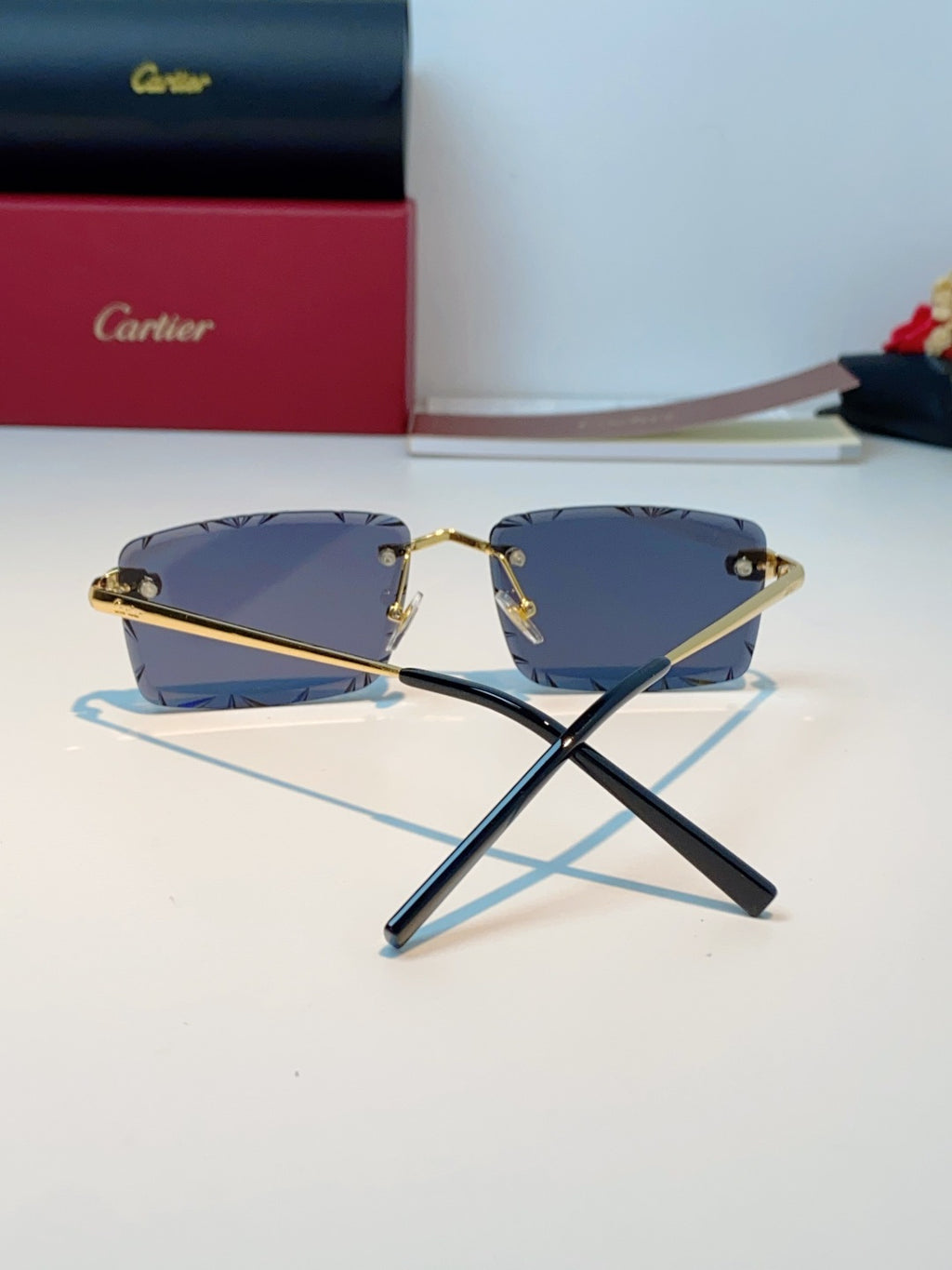 Cartier Lightweight Rimless Gray Lens Sunglasses for Men & Women - 487366 - detail image 3