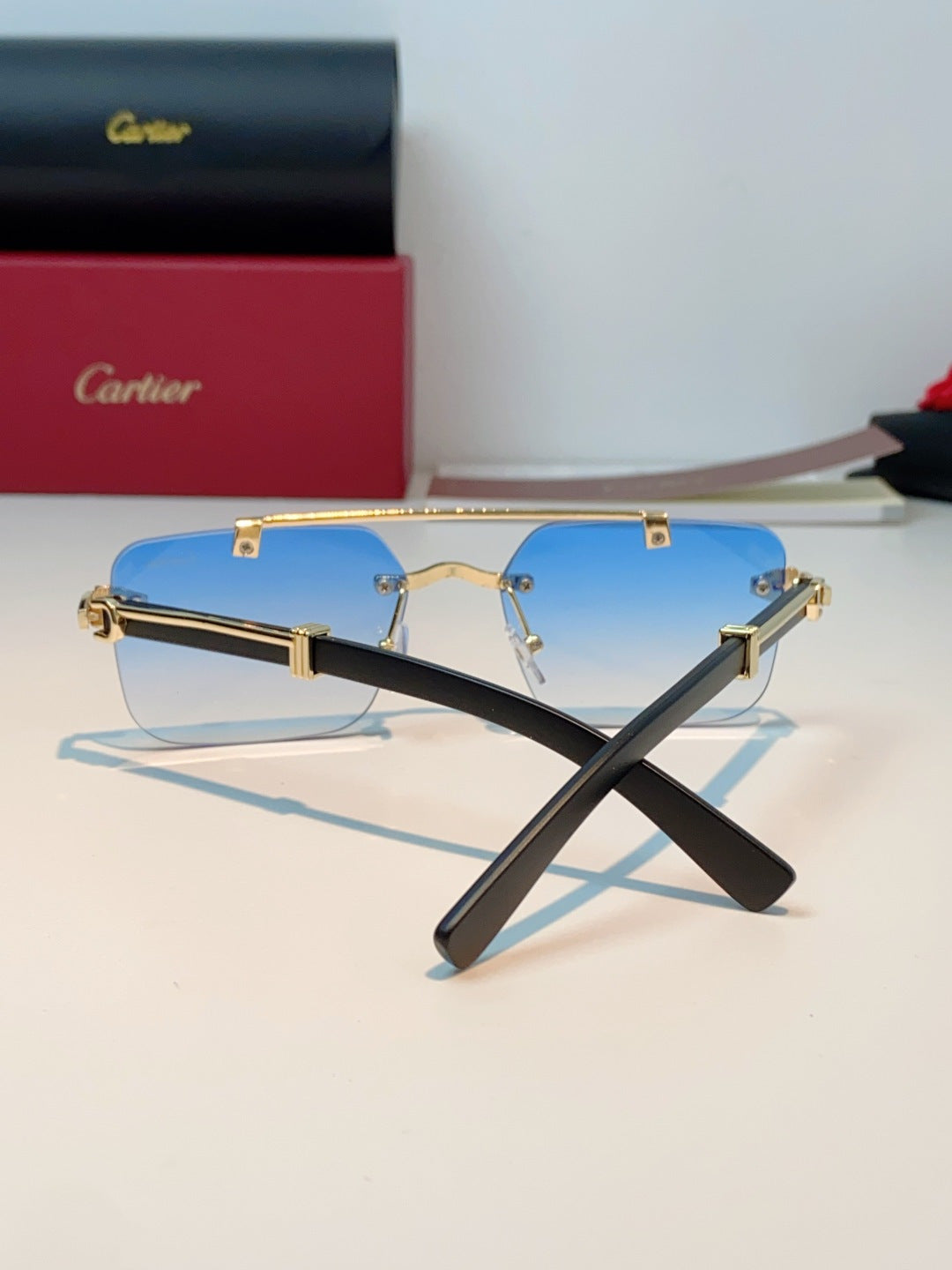 Cartier Lightweight Rimless Blue Lens Sunglasses for Men & Women - 487315 - detail image 3