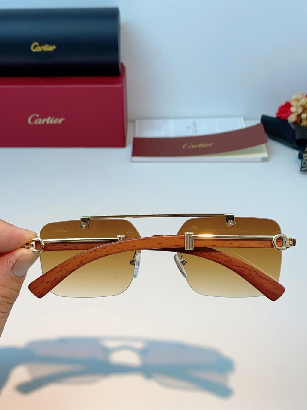 Cartier Lightweight Rimless Orange Lens Sunglasses for Men & Women - 487316 - detail image 5