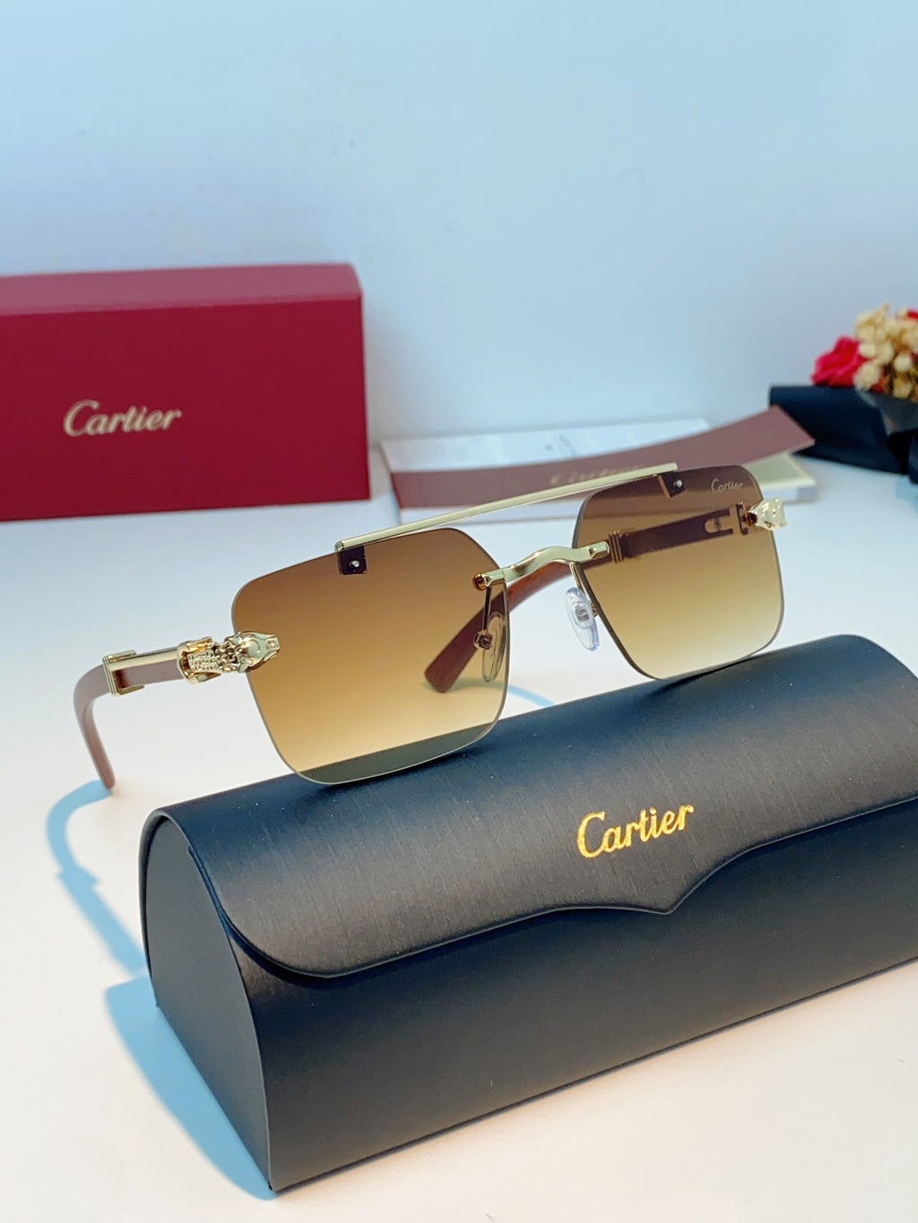 Cartier Lightweight Rimless Orange Lens Sunglasses for Men & Women - 487316 - detail image 10