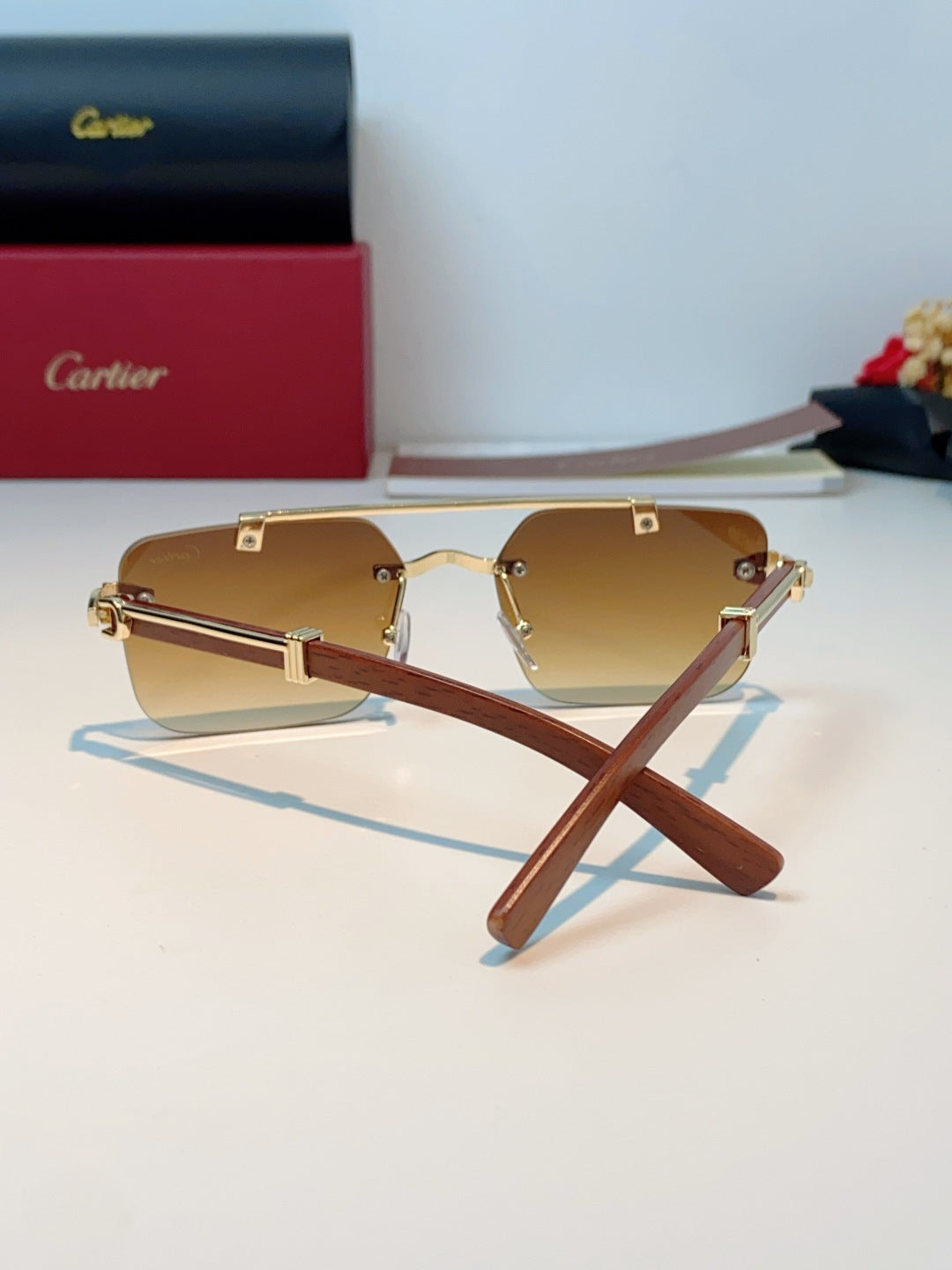 Cartier Lightweight Rimless Orange Lens Sunglasses for Men & Women - 487316 - detail image 3