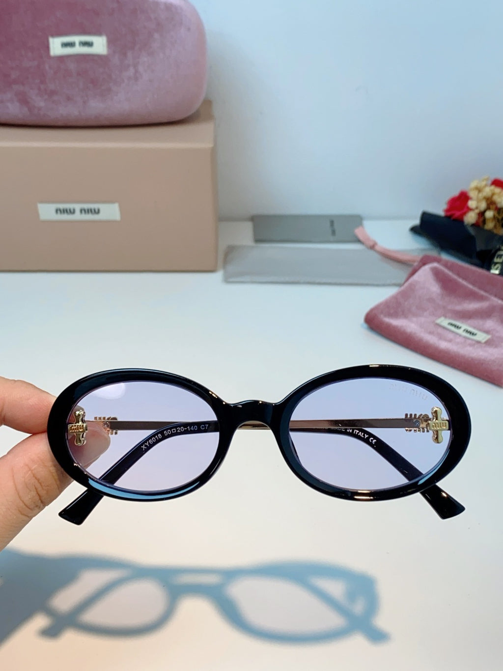Miu Miu Metal Round Silver Lens Sunglasses for Men & Women - detail image 4
