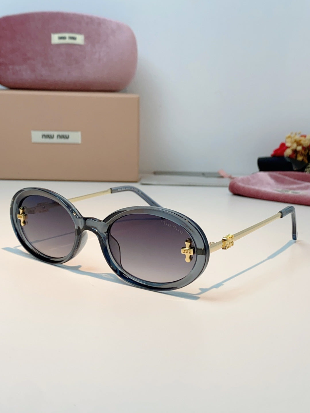 Miu Miu Metal Round Gray Lens Sunglasses for Men & Women