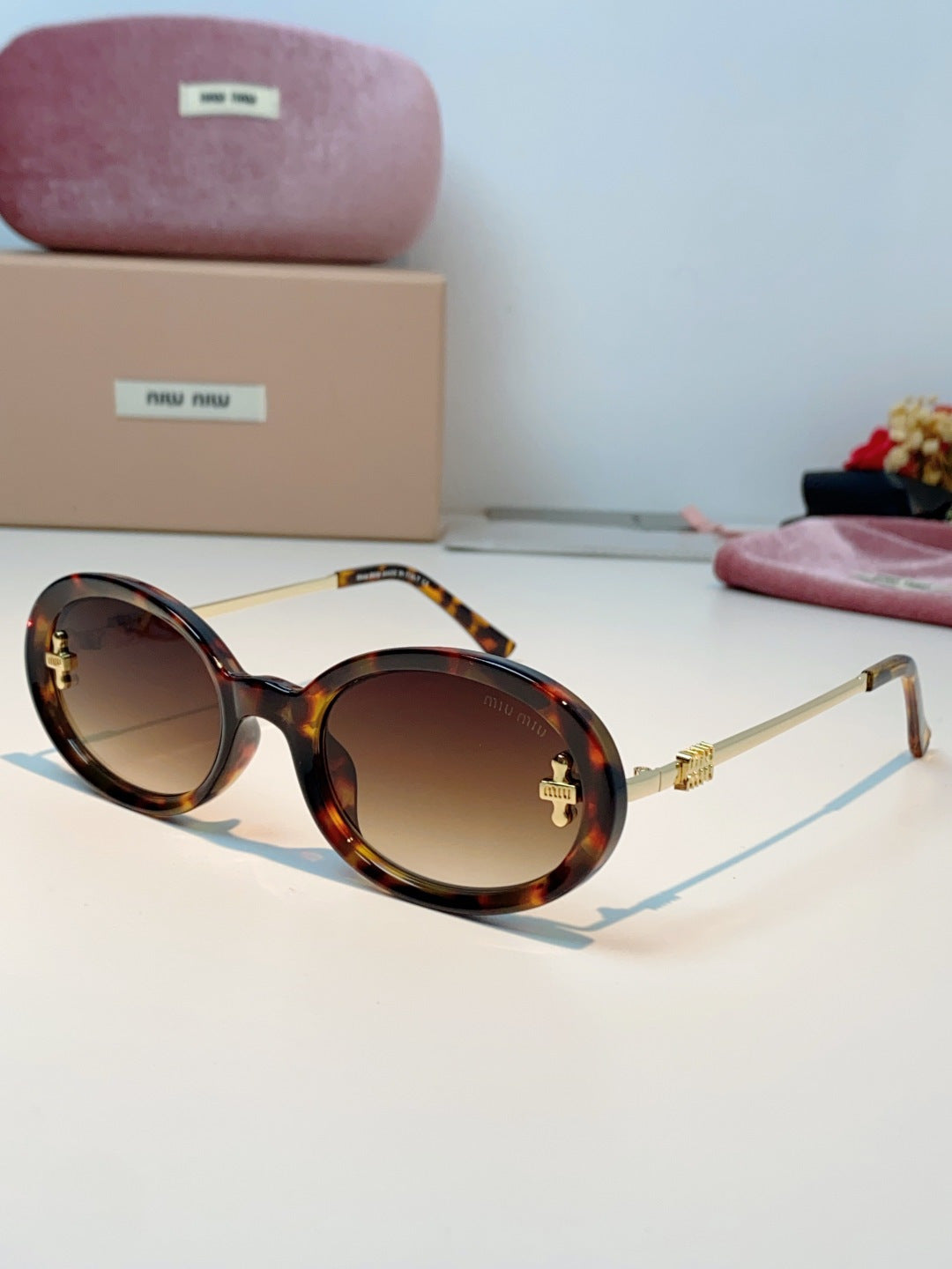 Miu Miu Metal Round Brown Lens Sunglasses for Men & Women